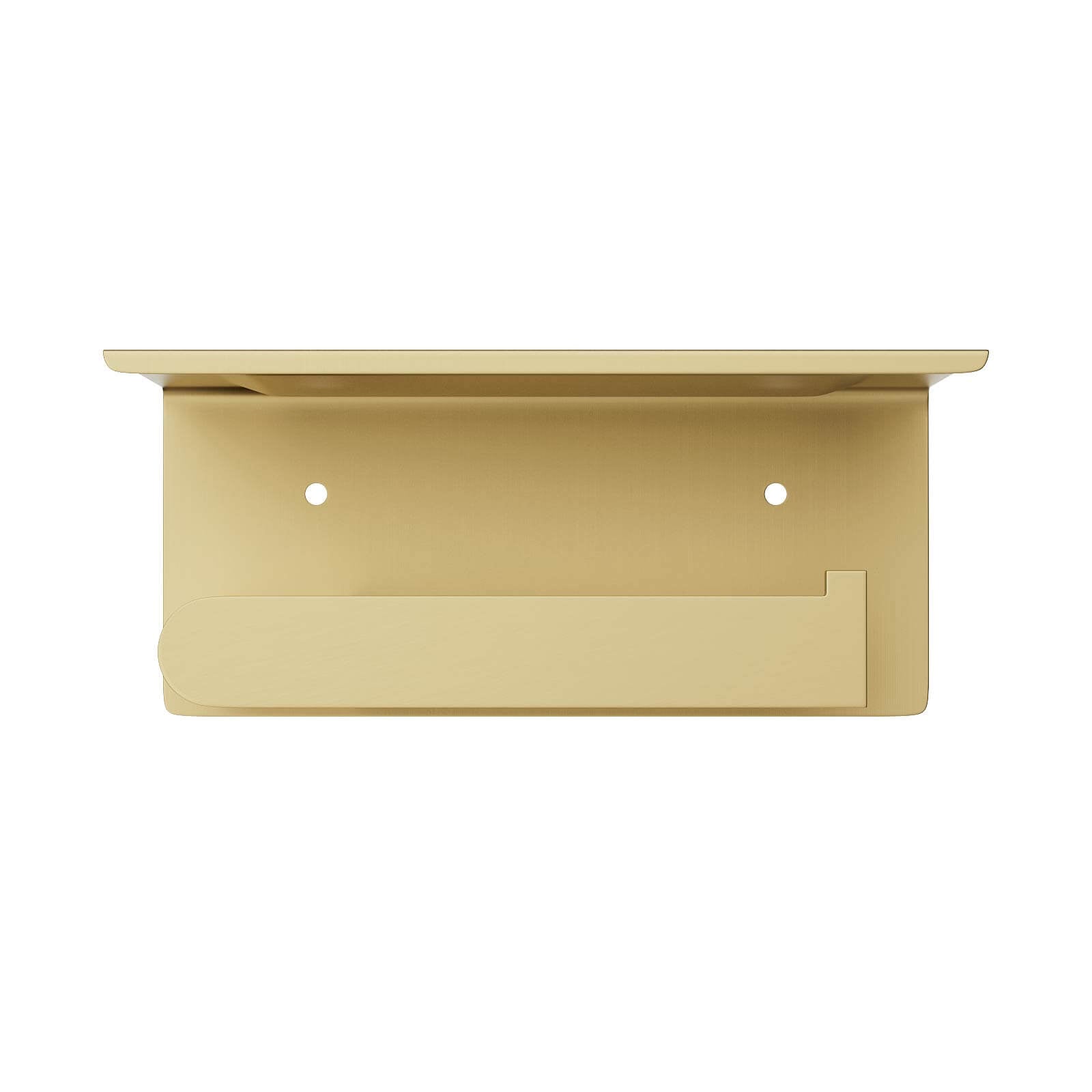 Top shelf of paper holder holding phone and decor