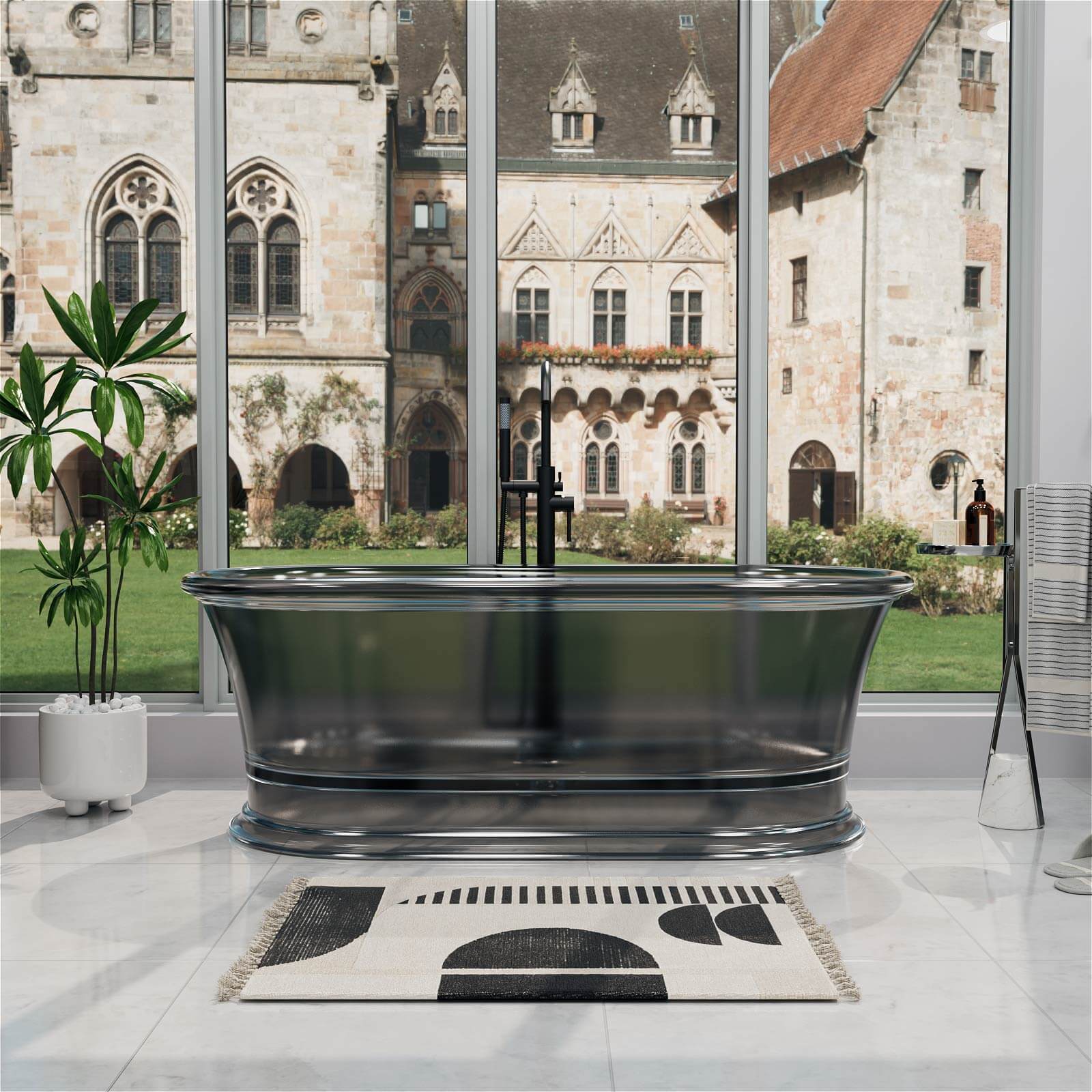 61" Transparent Resin Deep Soaking Bathtub - Customizable Colors