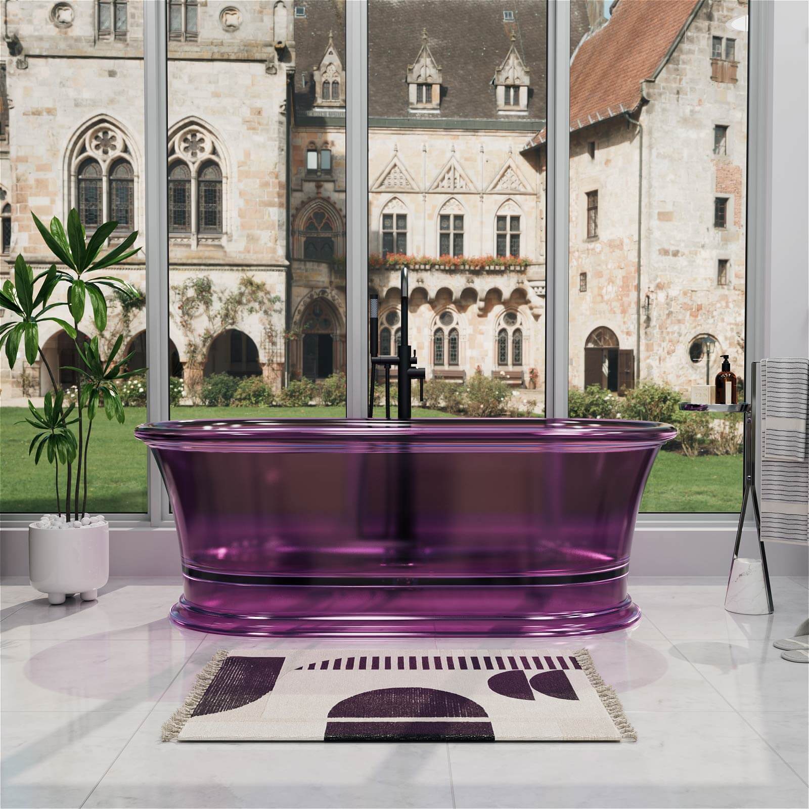 61" Transparent Resin Deep Soaking Bathtub - Customizable Colors