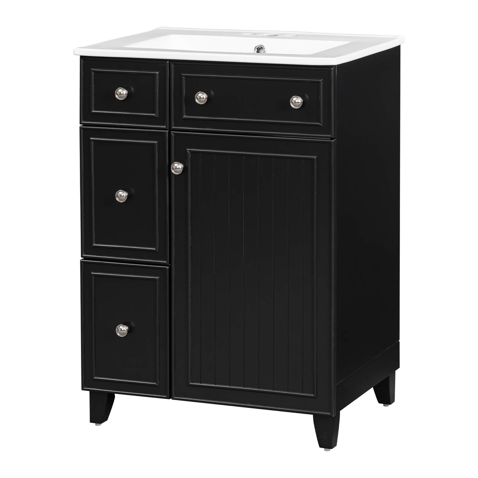 Trendy black vanity perfect for contemporary or classic bathroom decor styles