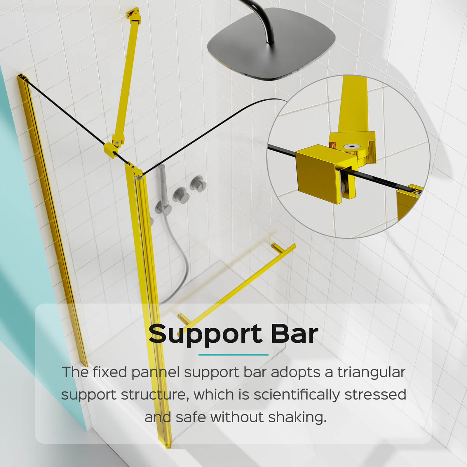 Triangular support brushed gold bathtub shower door