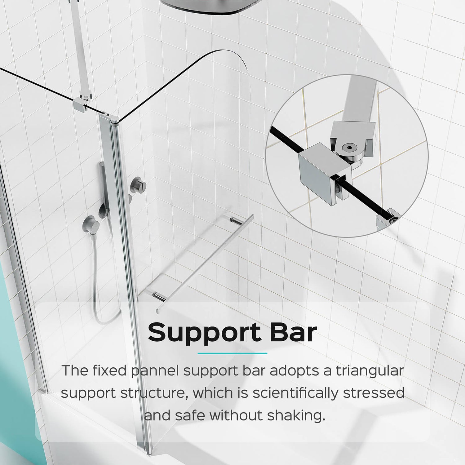 Triangular support clamp for stable chrome shower door