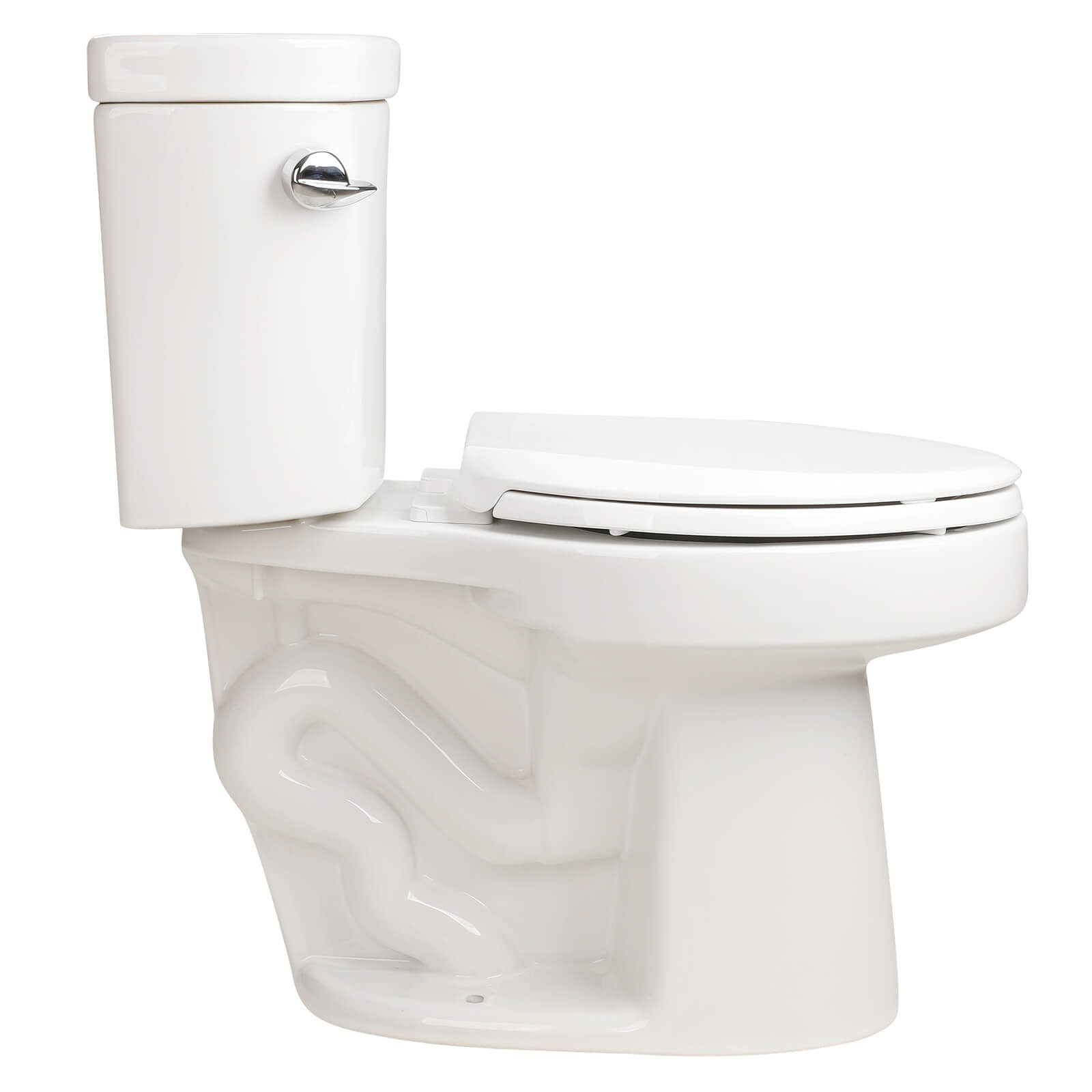 Two piece Tornado Flush toilet installed in minimalist bathroom