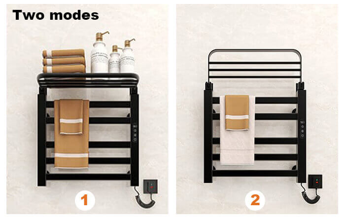 Two modes of towel warmer with rack on top