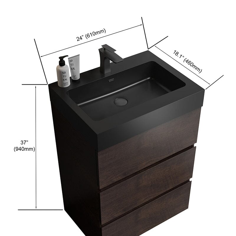 24 Inch Bathroom Vanity with Sink Floor Mounted Floating One-Piece Sink Cabinet