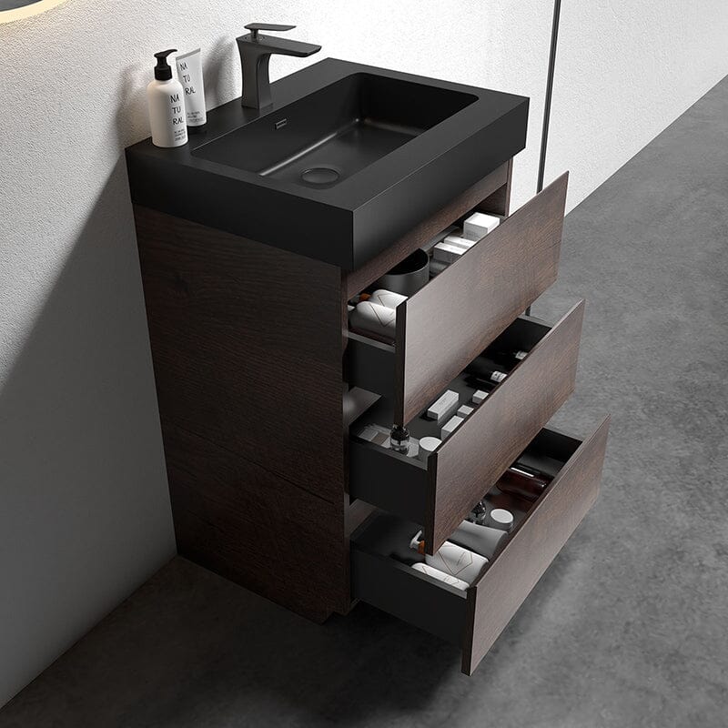 24 Inch Bathroom Vanity with Sink Floor Mounted Floating One-Piece Sink Cabinet
