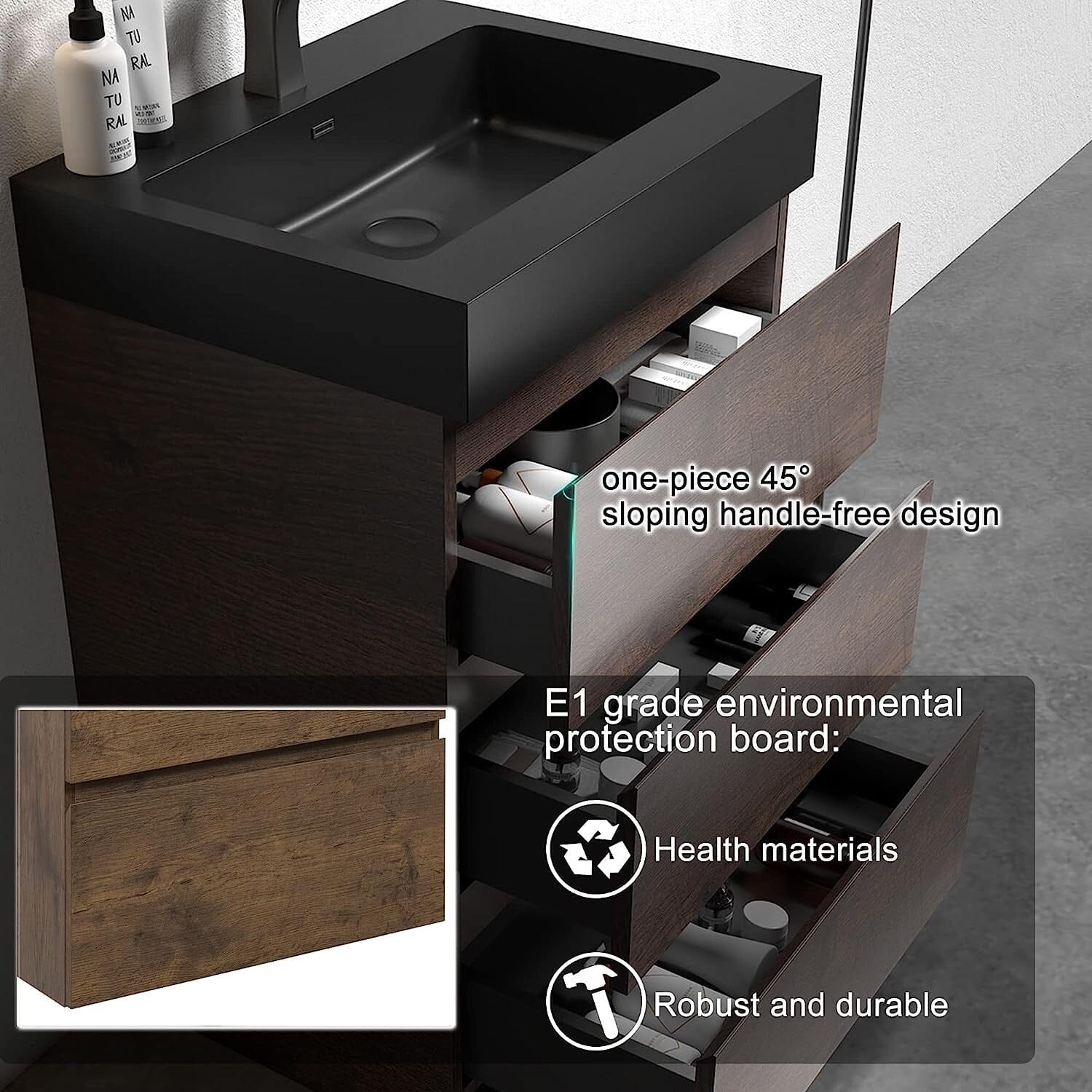 24 Inch Bathroom Vanity with Sink Floor Mounted Floating One-Piece Sink Cabinet