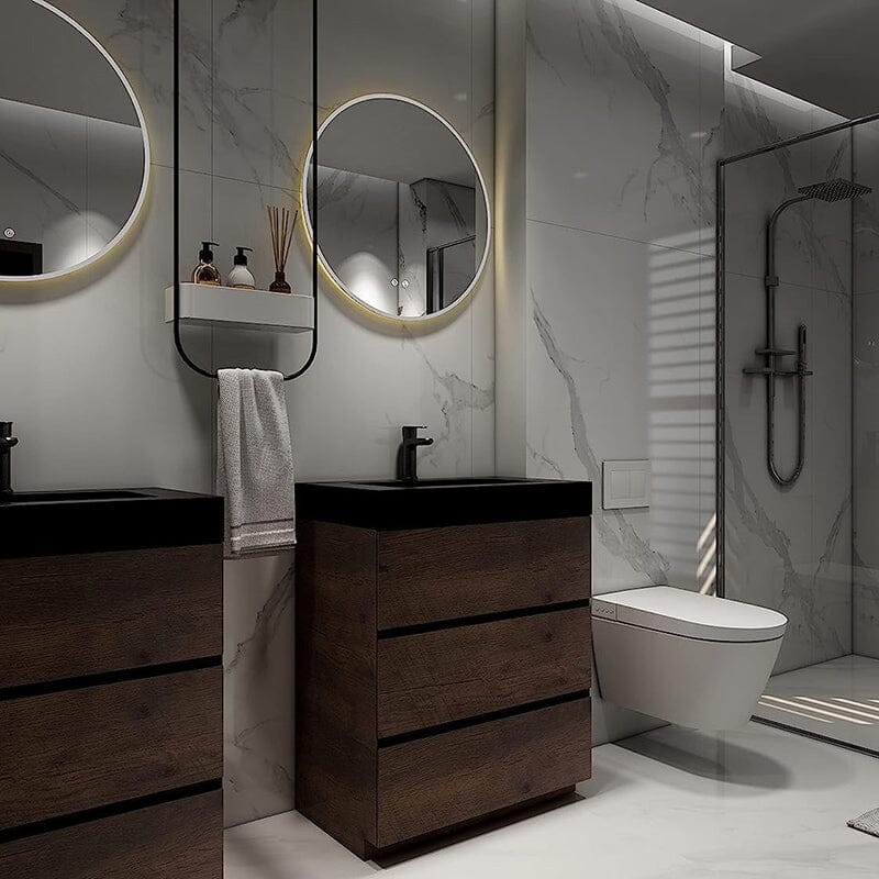 24 Inch Bathroom Vanity with Sink Floor Mounted Floating One-Piece Sink Cabinet