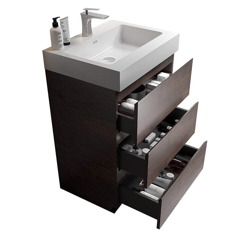 24 Inch Bathroom Vanity with Sink Floor Mounted Floating One-Piece Sink Cabinet