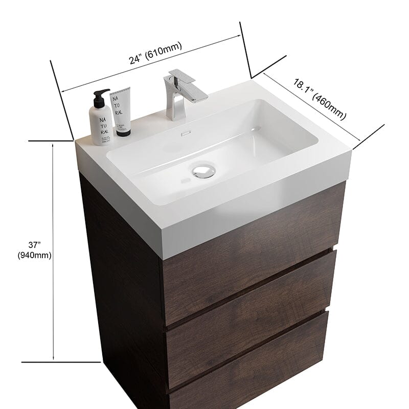24 Inch Bathroom Vanity with Sink Floor Mounted Floating One-Piece Sink Cabinet