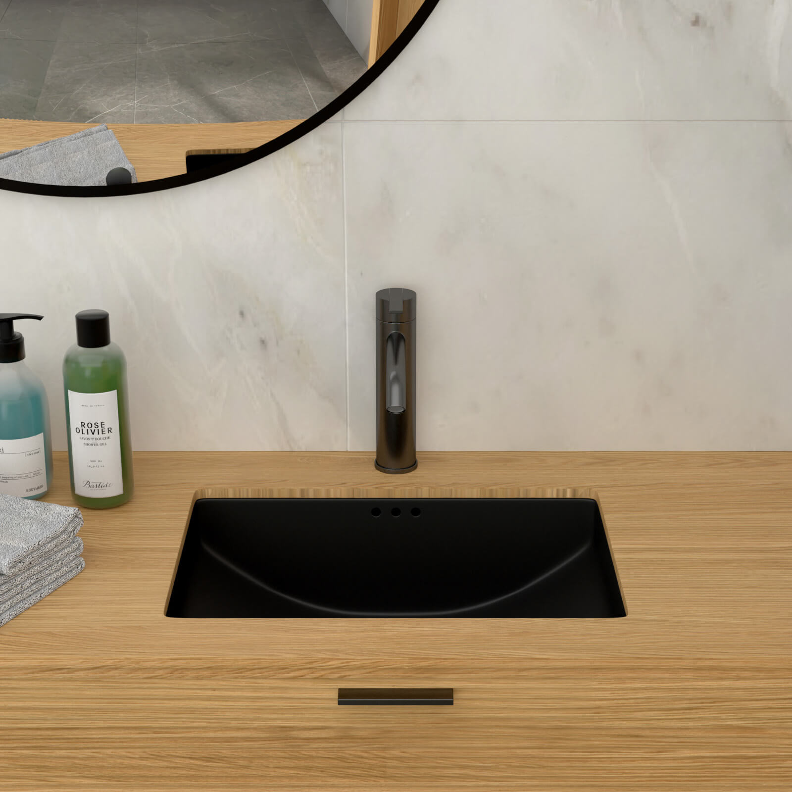 Undermount rectangular black sink for modern vanities