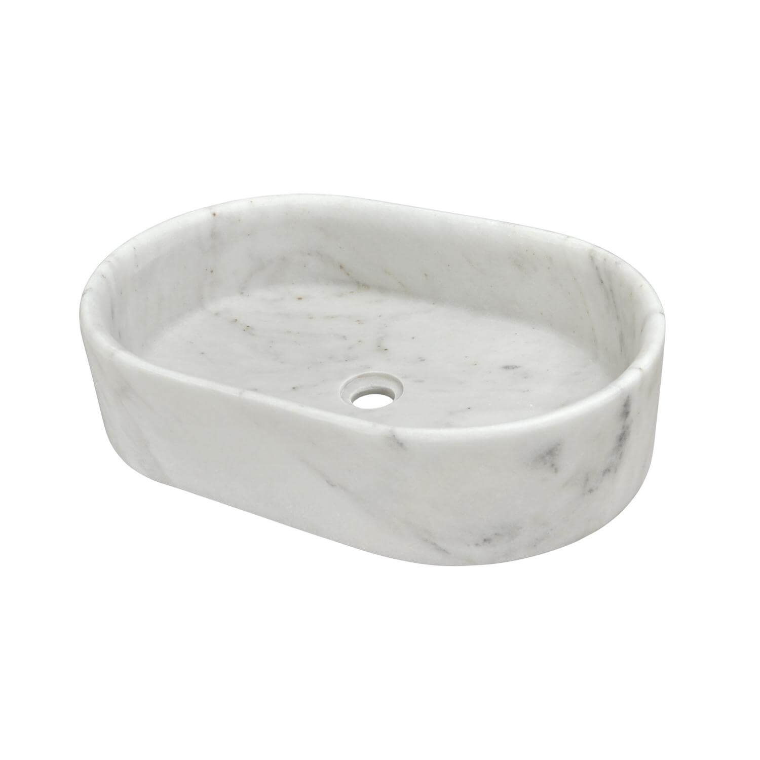 24" White Natural Marble Oval Bathroom Vessel Sink for Vanity Countertop