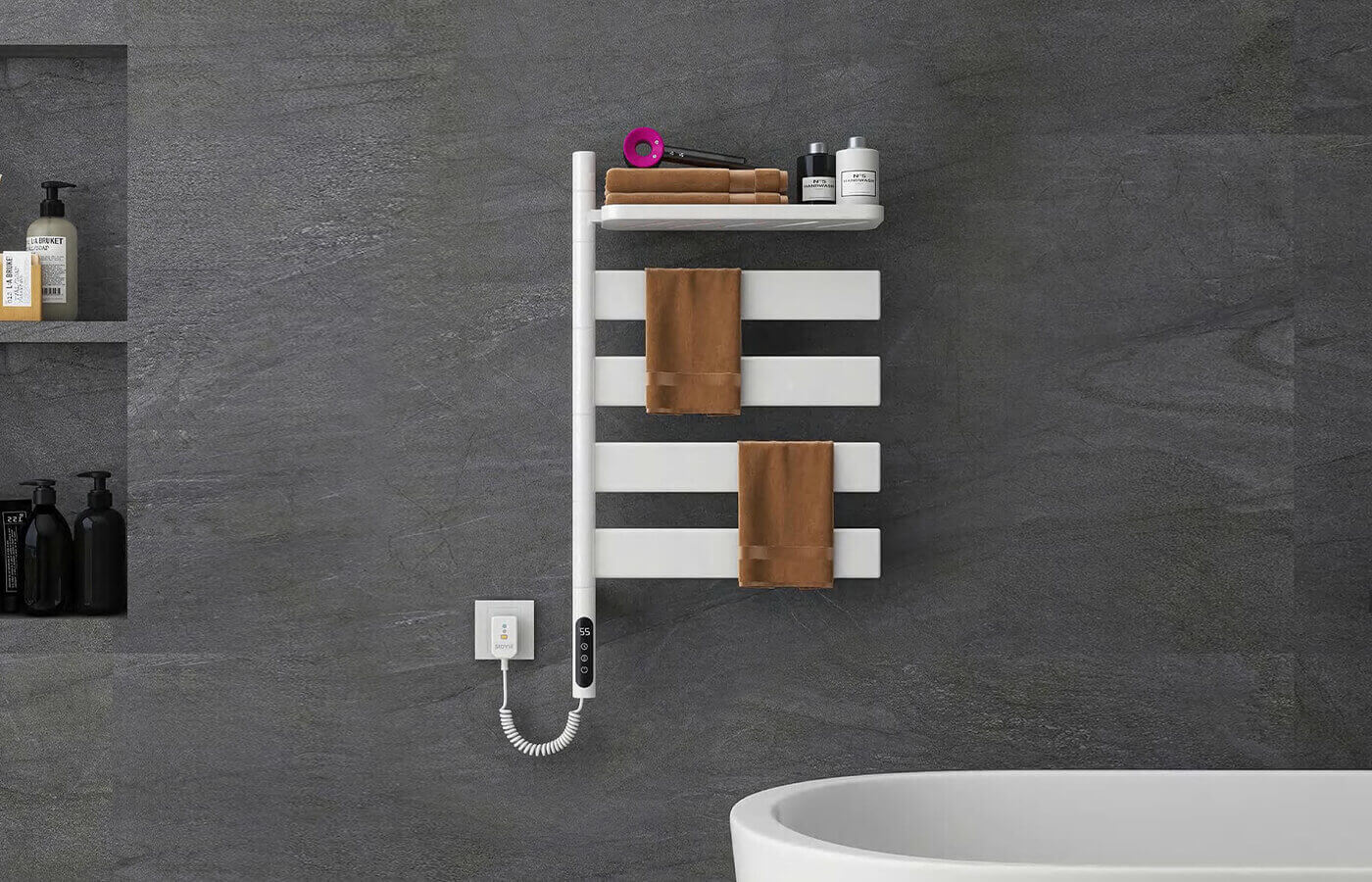 Use a towel warmer to warm your towel after bathing