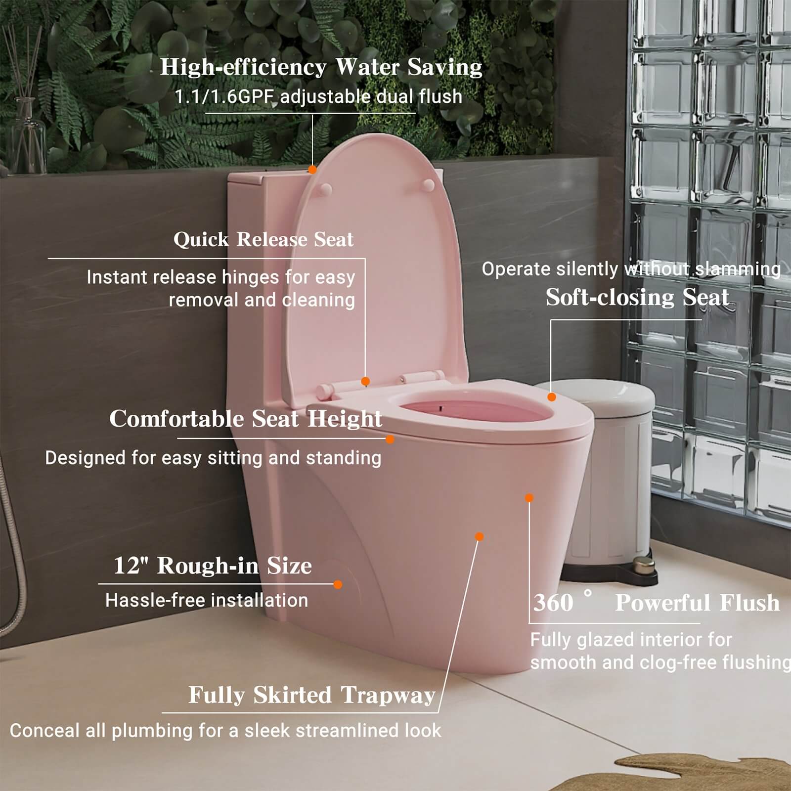 W1573GTP147635 Detailed description of each part of the pink toilet