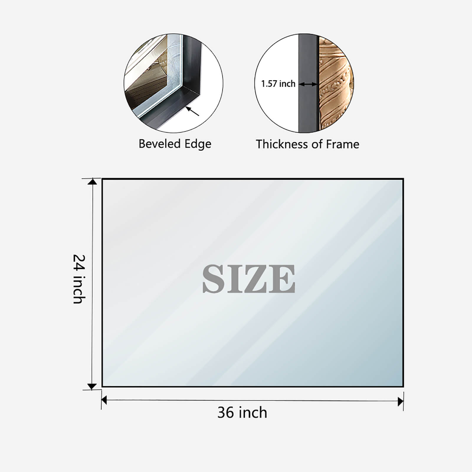 36" x 24" Aluminum Frame Bathroom Mirror with Beveled Edge