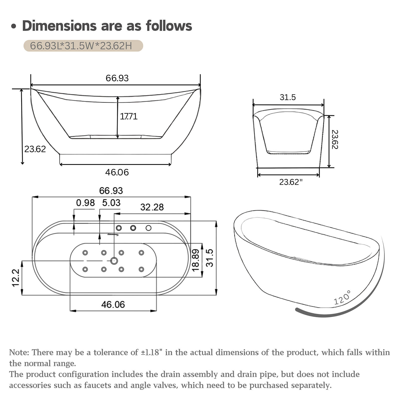 W3605GTP361170 Jacuzzi Dimensions and Specifications