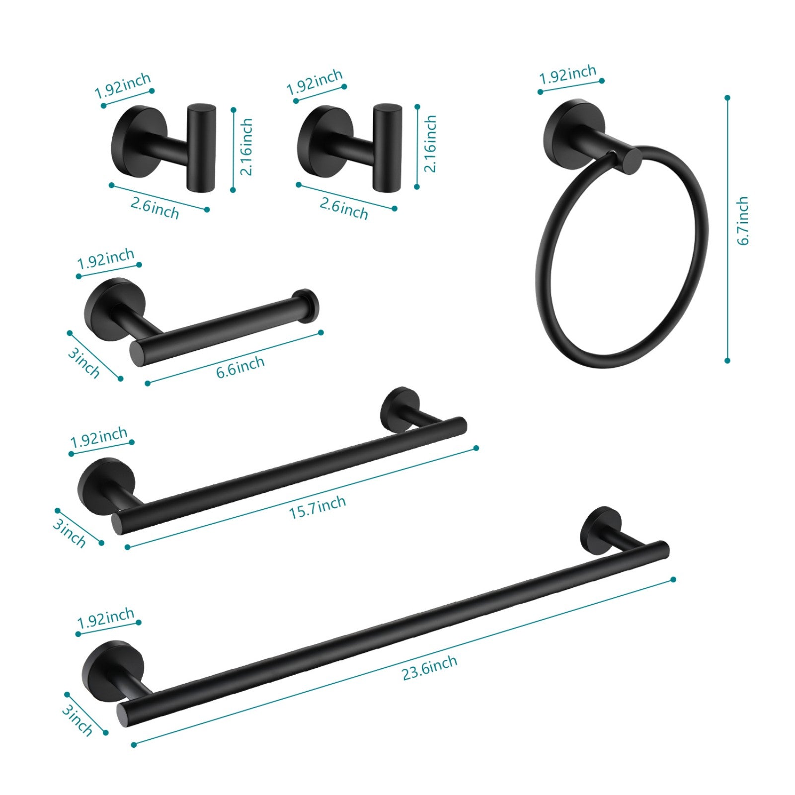 Wall-Mounted 6-Piece Bathroom Towel Rack by Giving Tree Black