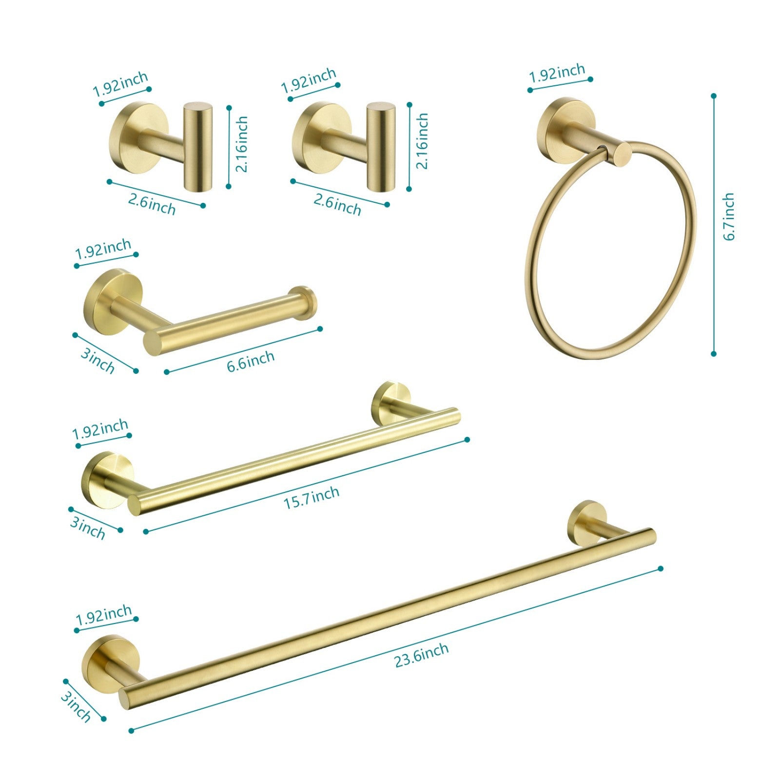 Wall-Mounted 6-Piece Bathroom Towel Rack by Giving Tree Gold