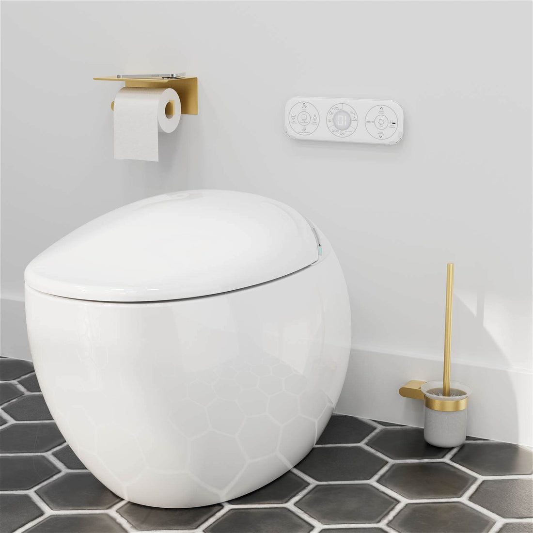 Wall mounted gold toilet paper holder with phone shelf