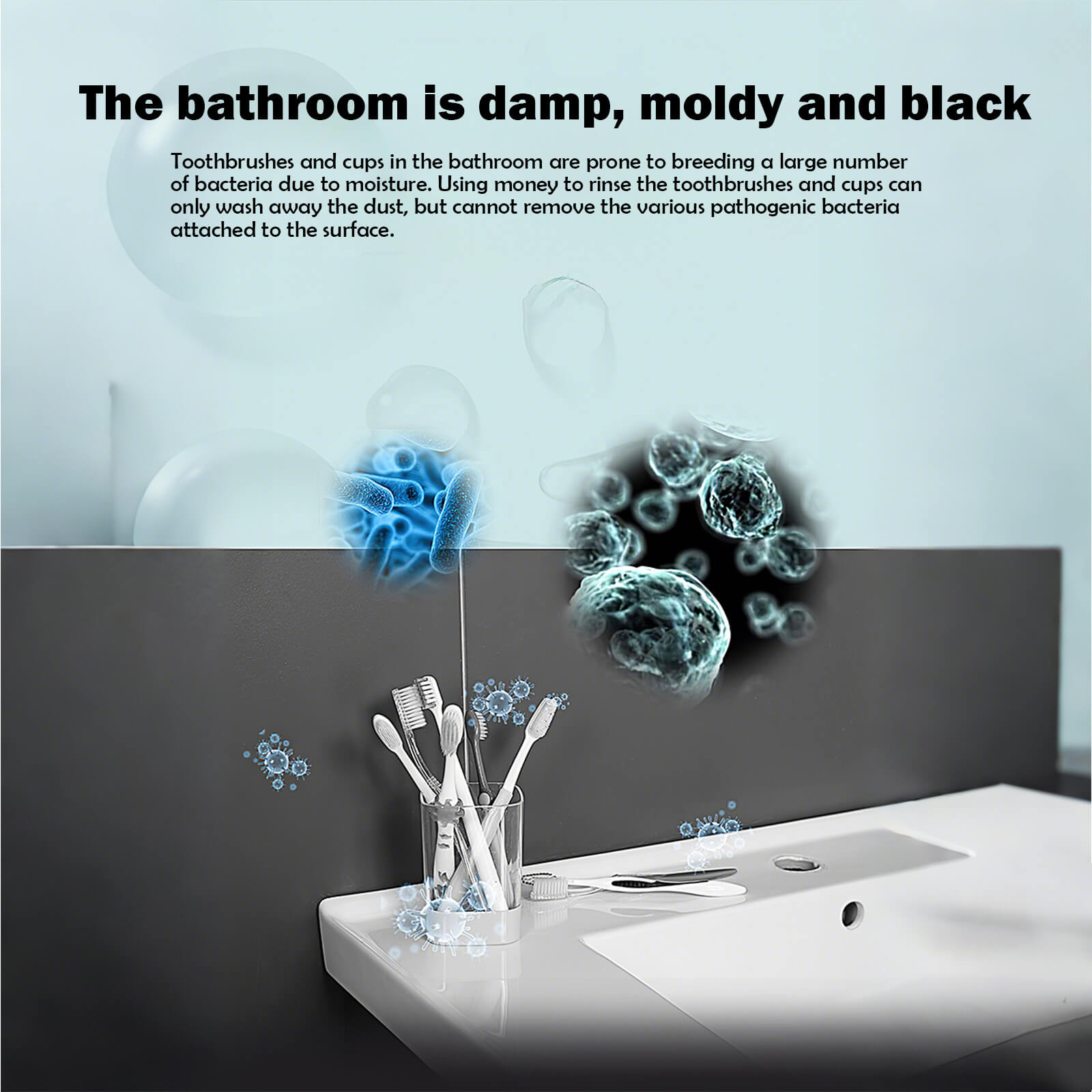 UV Disinfecting Toothbrush Holder Wall Mounted with Cover, Auto Open/Close Covered for Bathroom