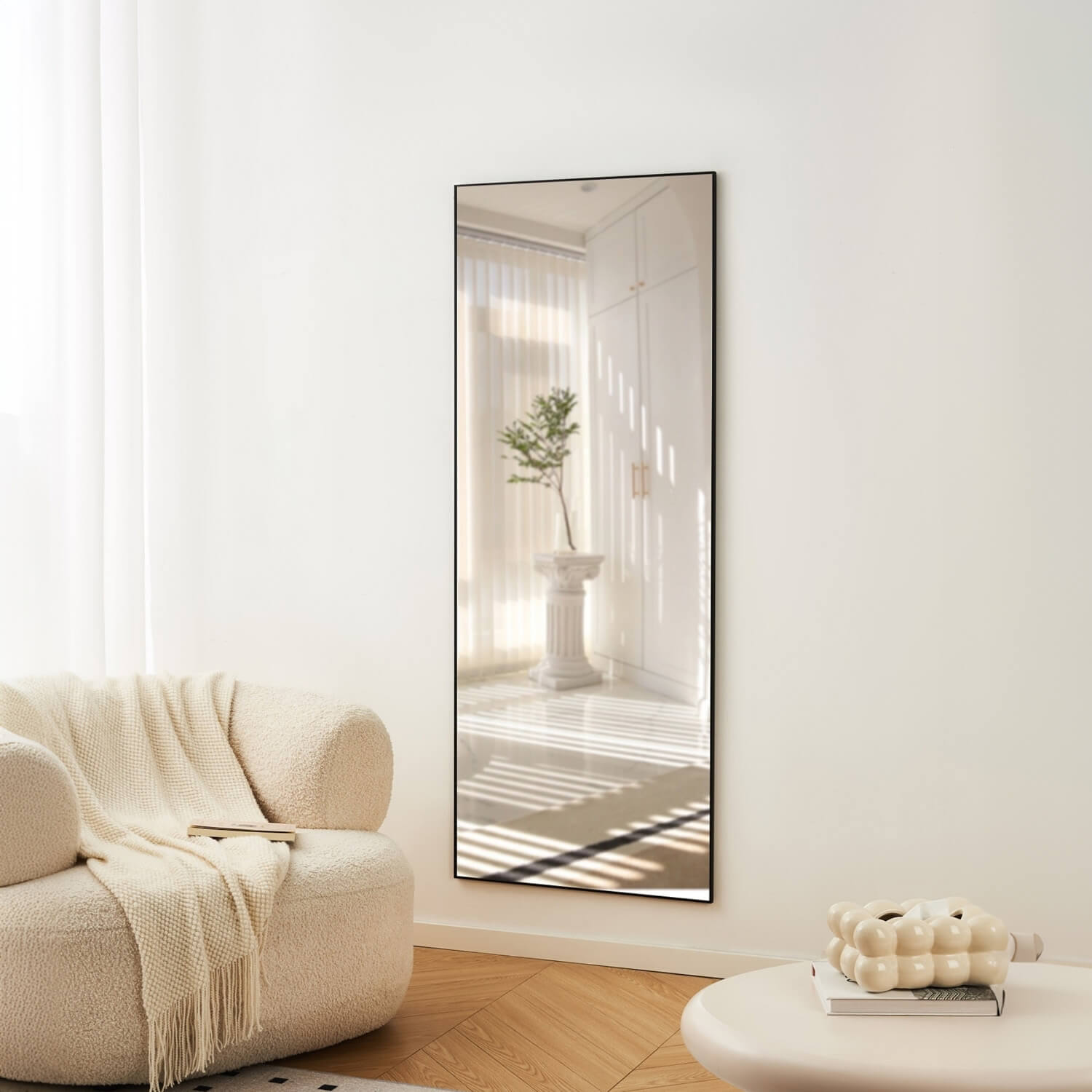 Wall mounted full length mirror for small space expansion