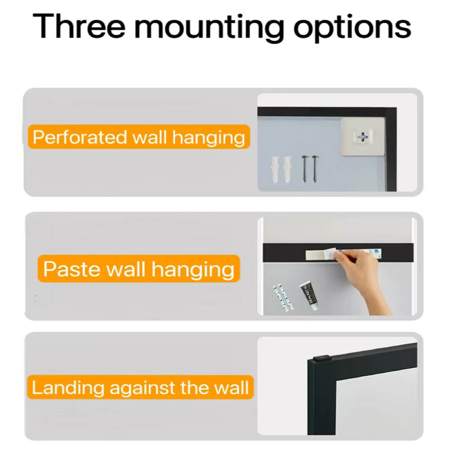 Walnut framed full length mirror with three versatile mounting options