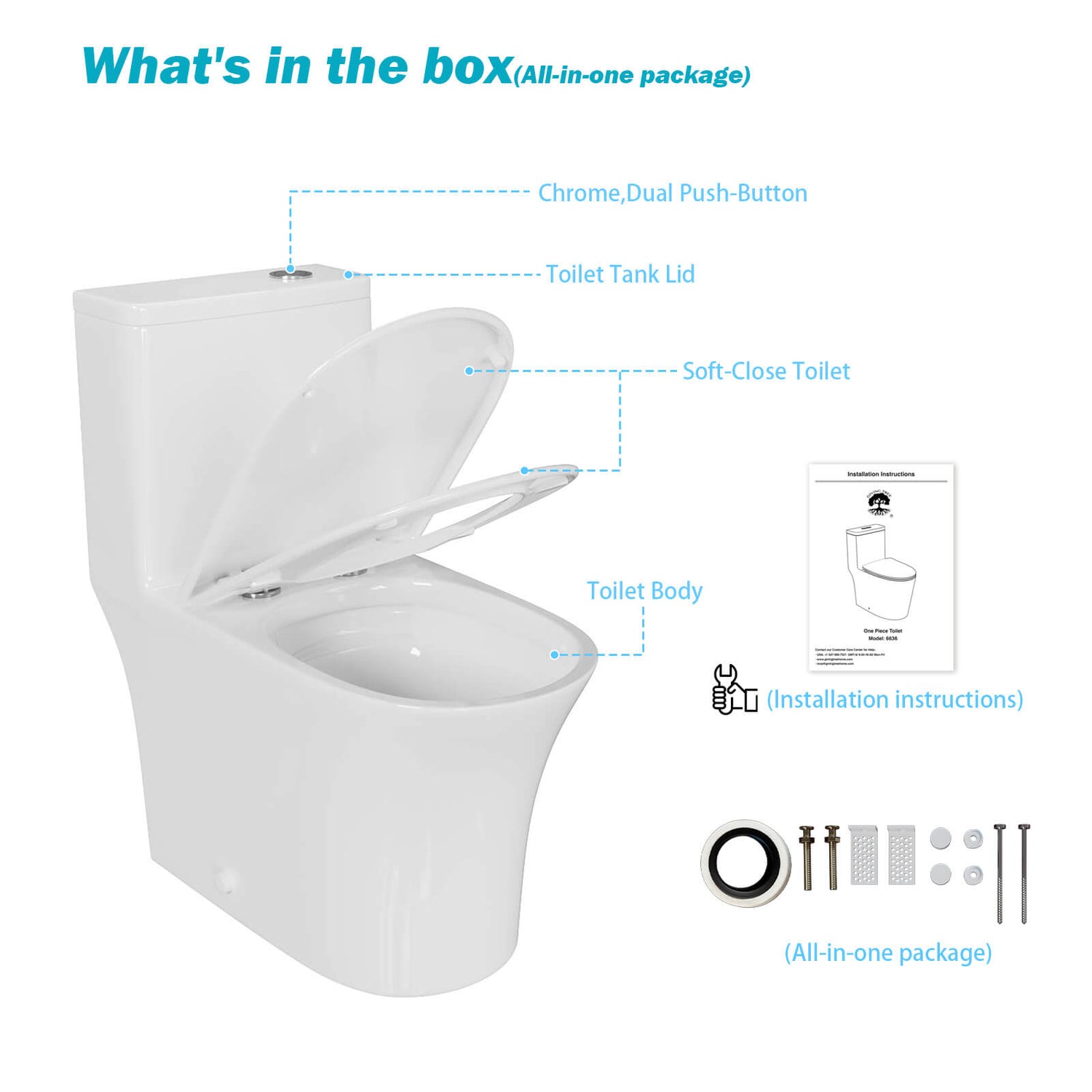 Water efficient elongated toilet with contemporary design