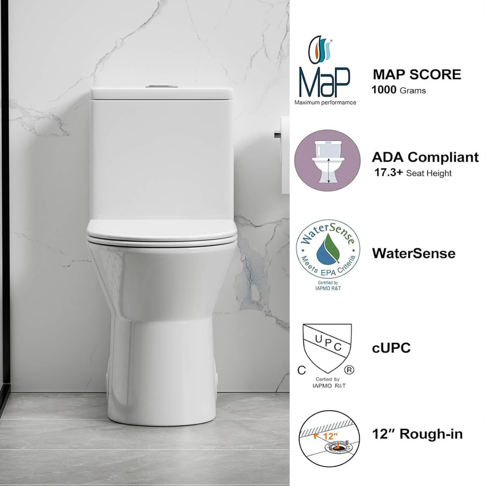 WaterSense certified dual flush toilet for water efficiency