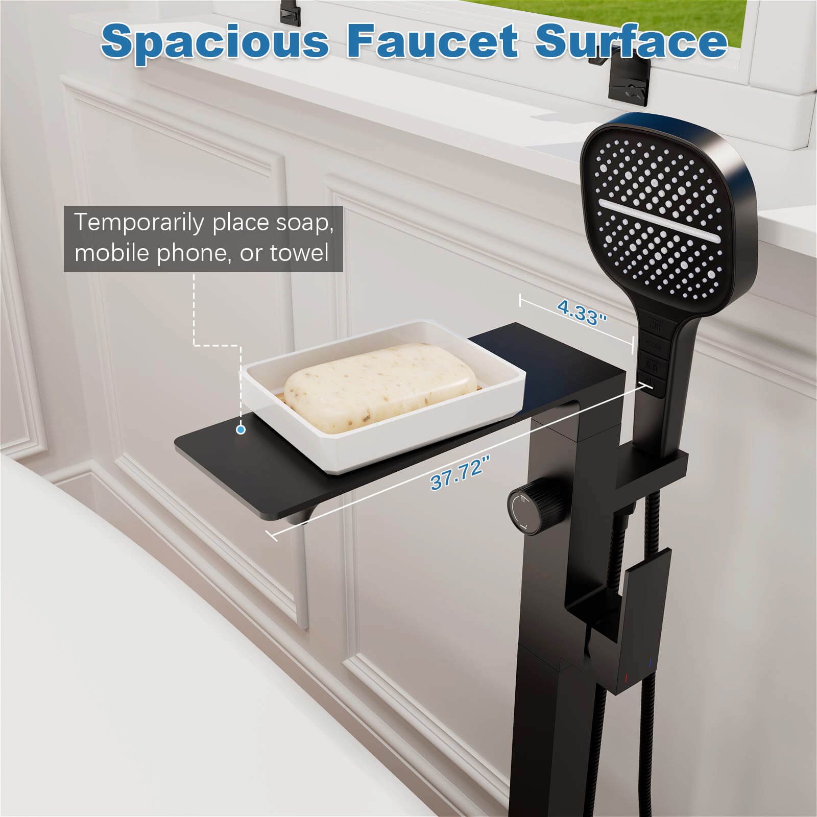 Waterfall Freestanding Bathtub Faucet with Spacious Surface