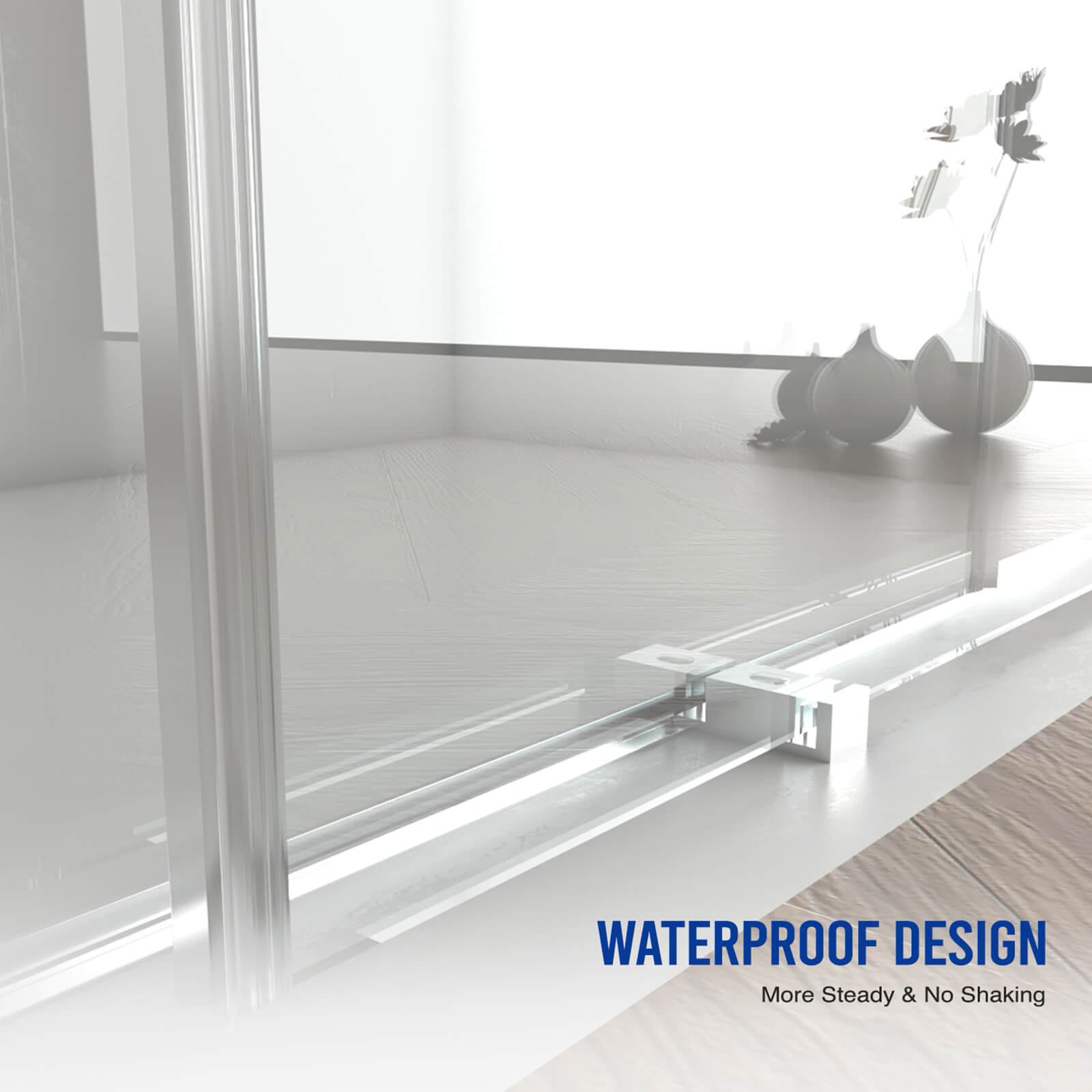 Waterproof shower door bottom seal detail