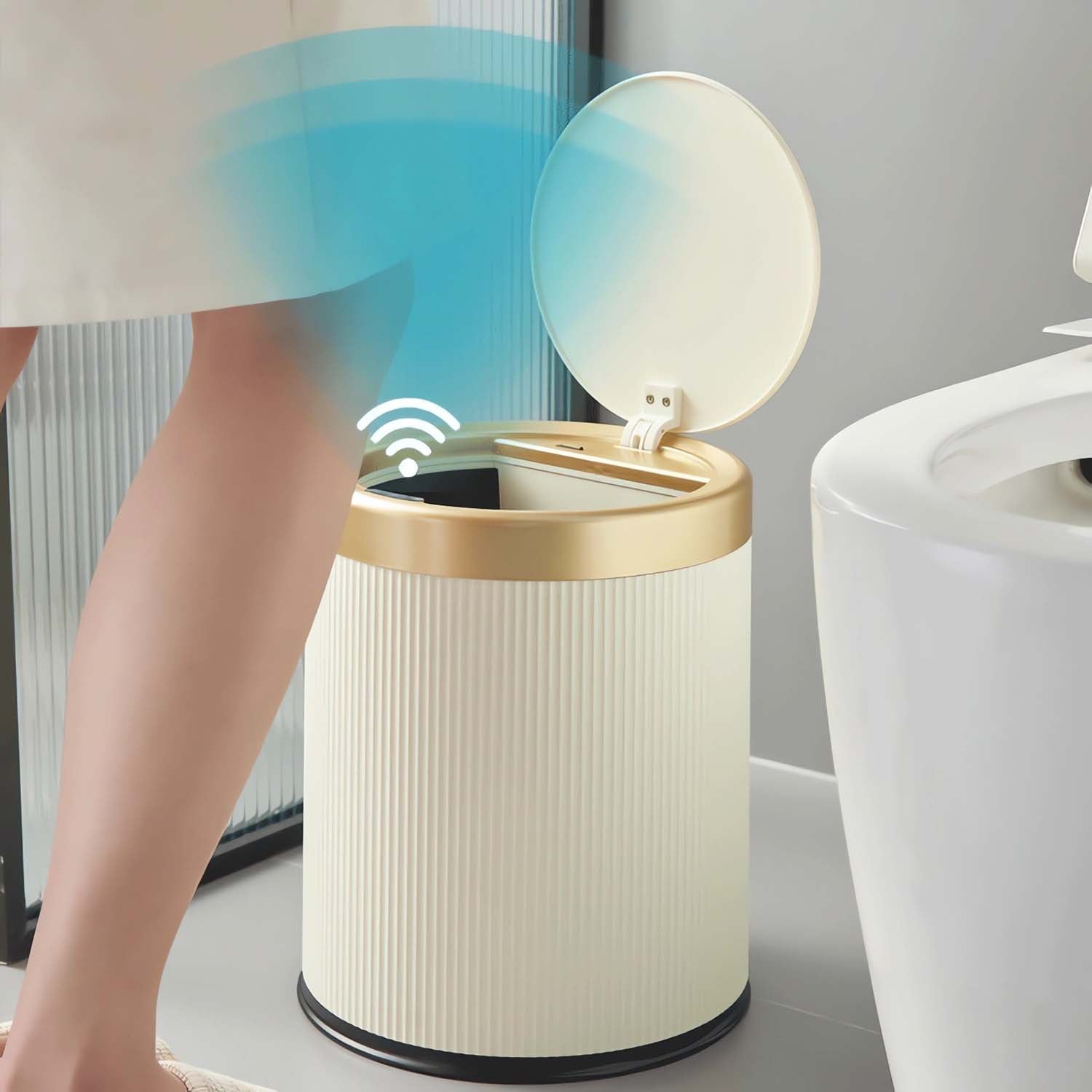 Waterproof smart trash can for bathroom use