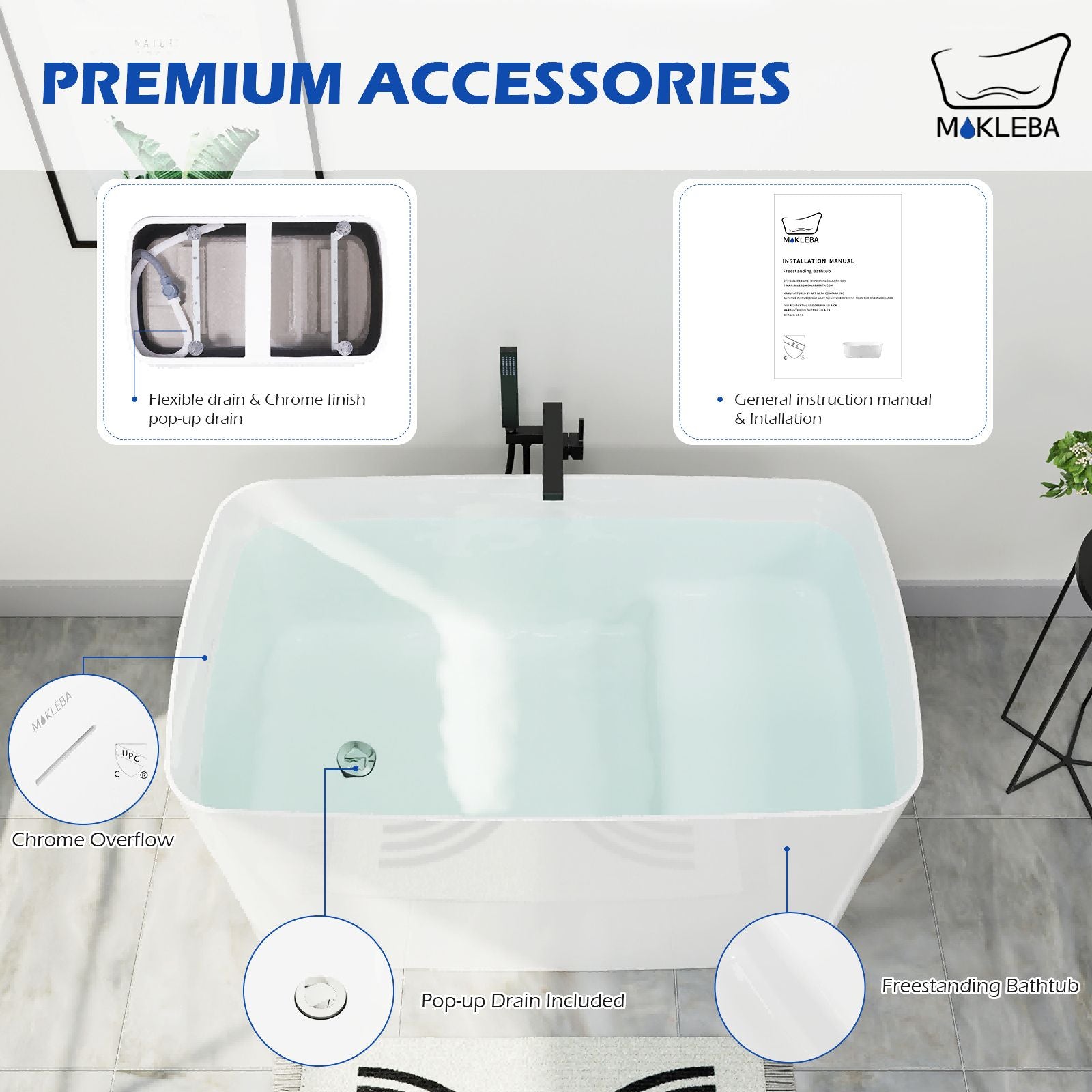Mokleba 47" Acrylic Freestanding Japanese Soaking Bathtub with Built-in Seat Glossy White