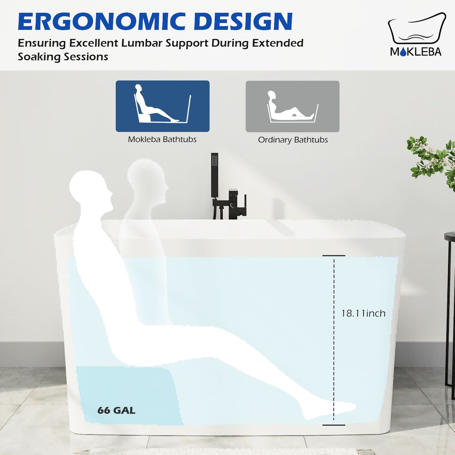 Mokleba 47" Acrylic Freestanding Japanese Soaking Bathtub with Built-in Seat Glossy White