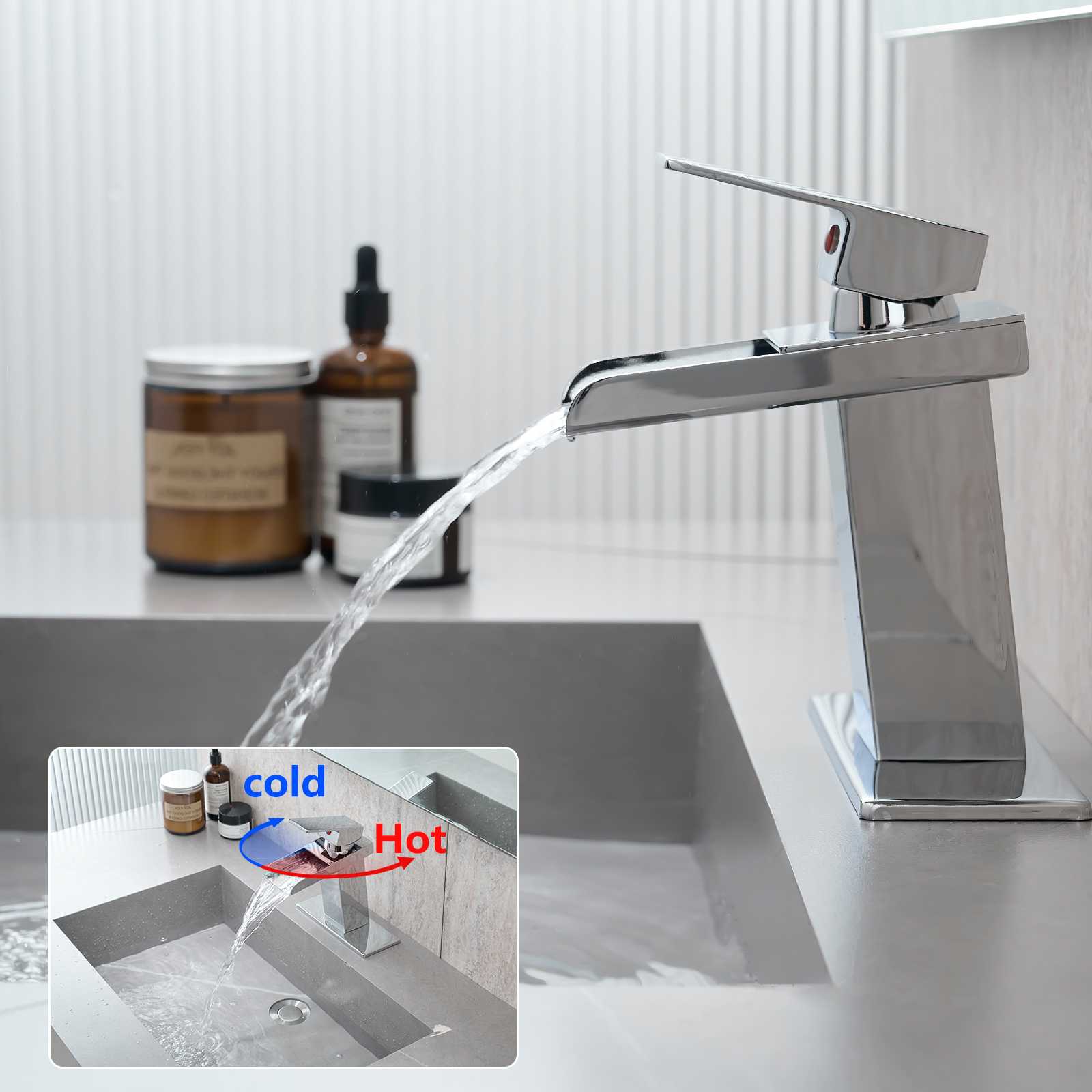 White Waterfall Bathroom Sink Faucet Suit for 1 or 3 Hole 2 Color opt