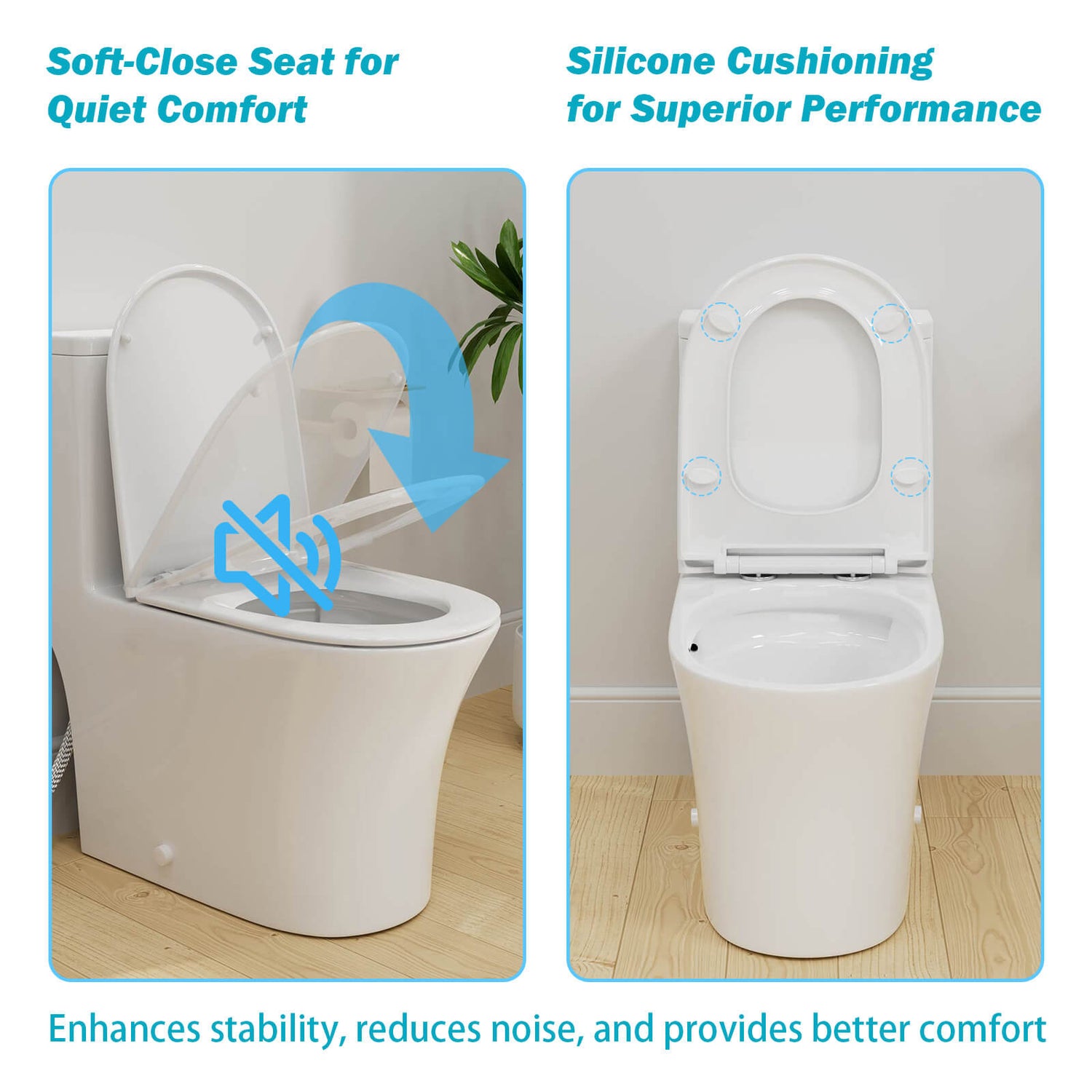 White elongated one piece toilet with soft close lid