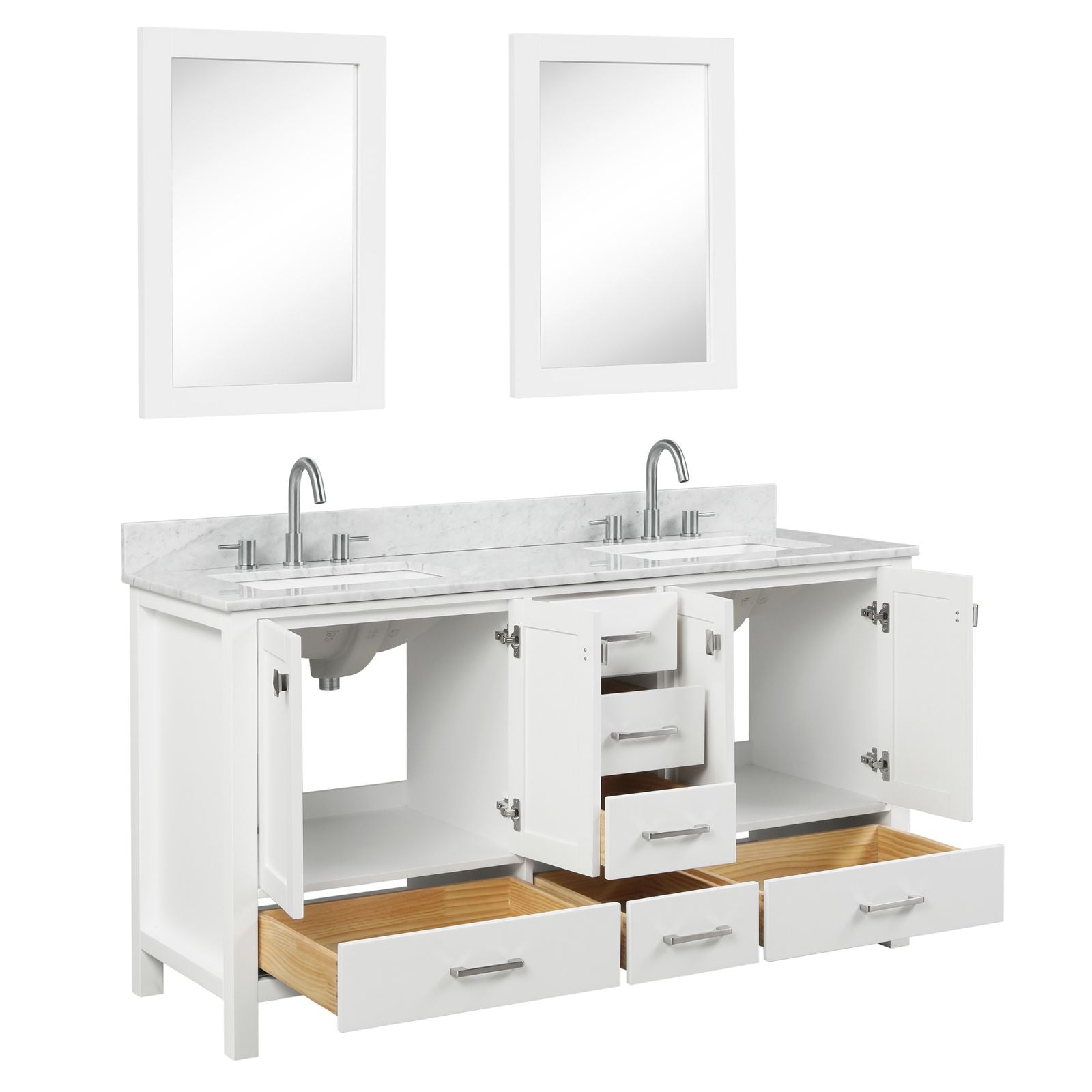 White Freestanding 60" Double Sink Vanity with Drawers