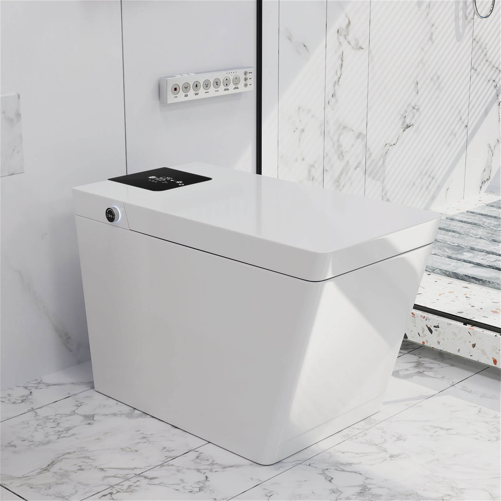 Giving Tree Smart Square One-Piece Floor Toilet with Remote Control and Automatic Cover