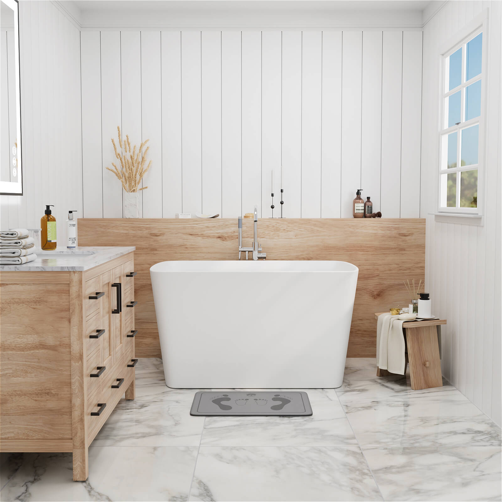 White 47 inch Freestanding Japanese Soaking Bathtub