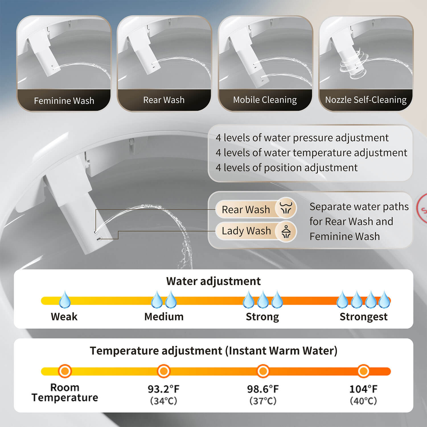 White Tankless Smart Toilet with Built-in Bidet