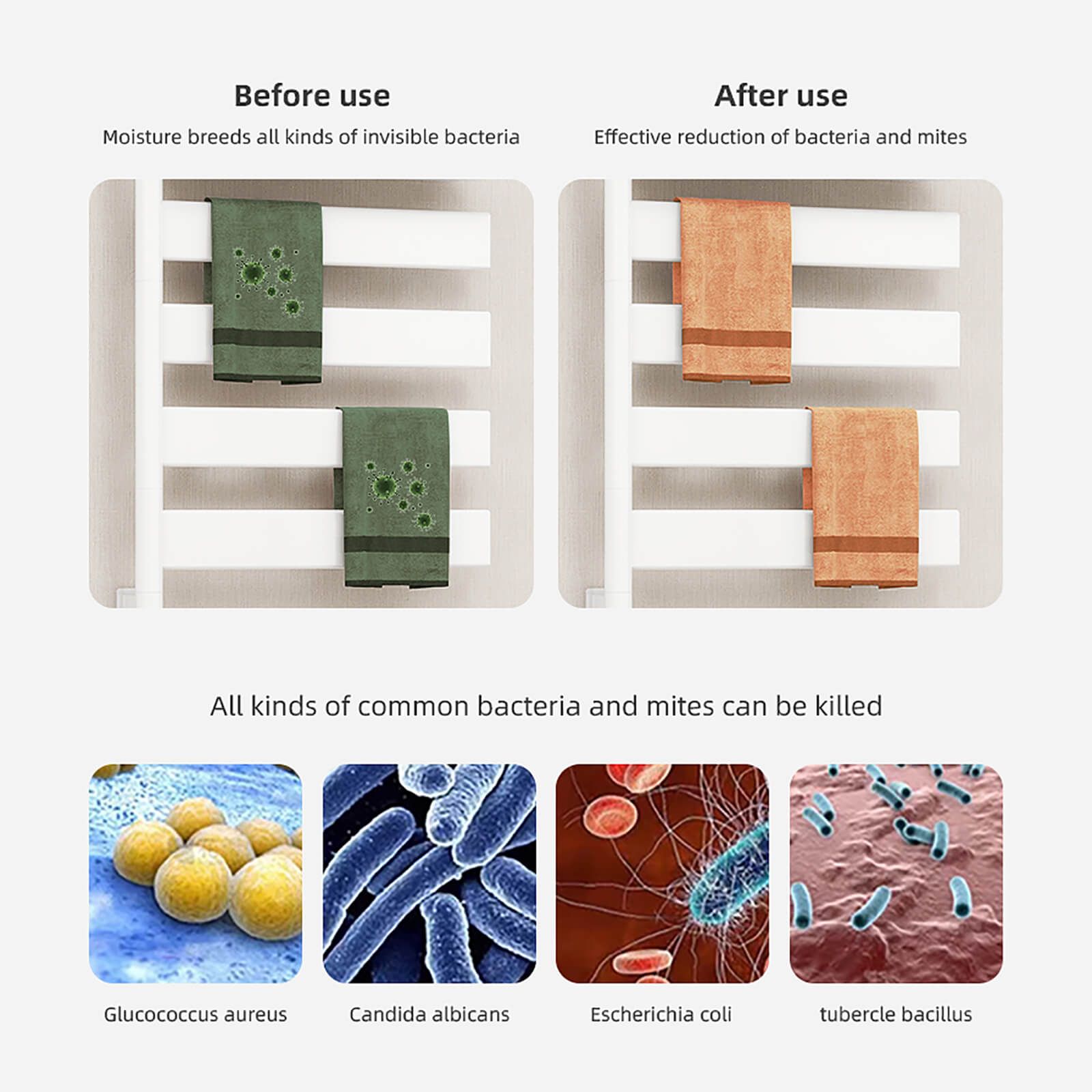 White towel warmer with easy wall-mounted installation