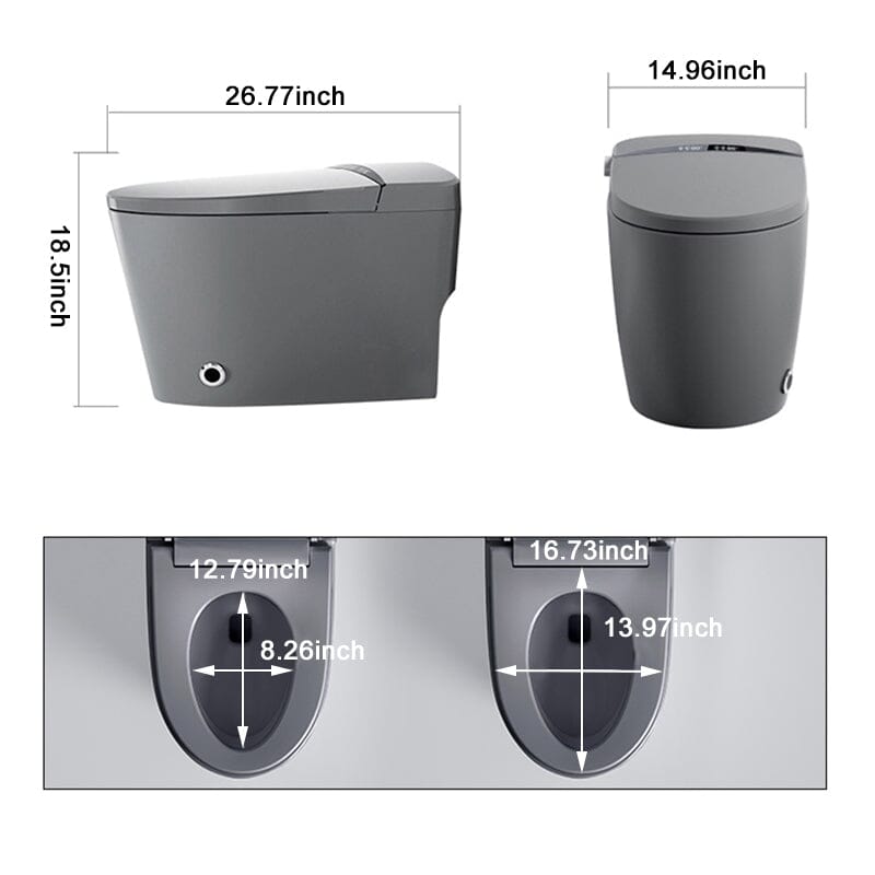 One-Piece Elongated Gray Smart Toilet Floor Mounted Automatic Toilet Self-Clean