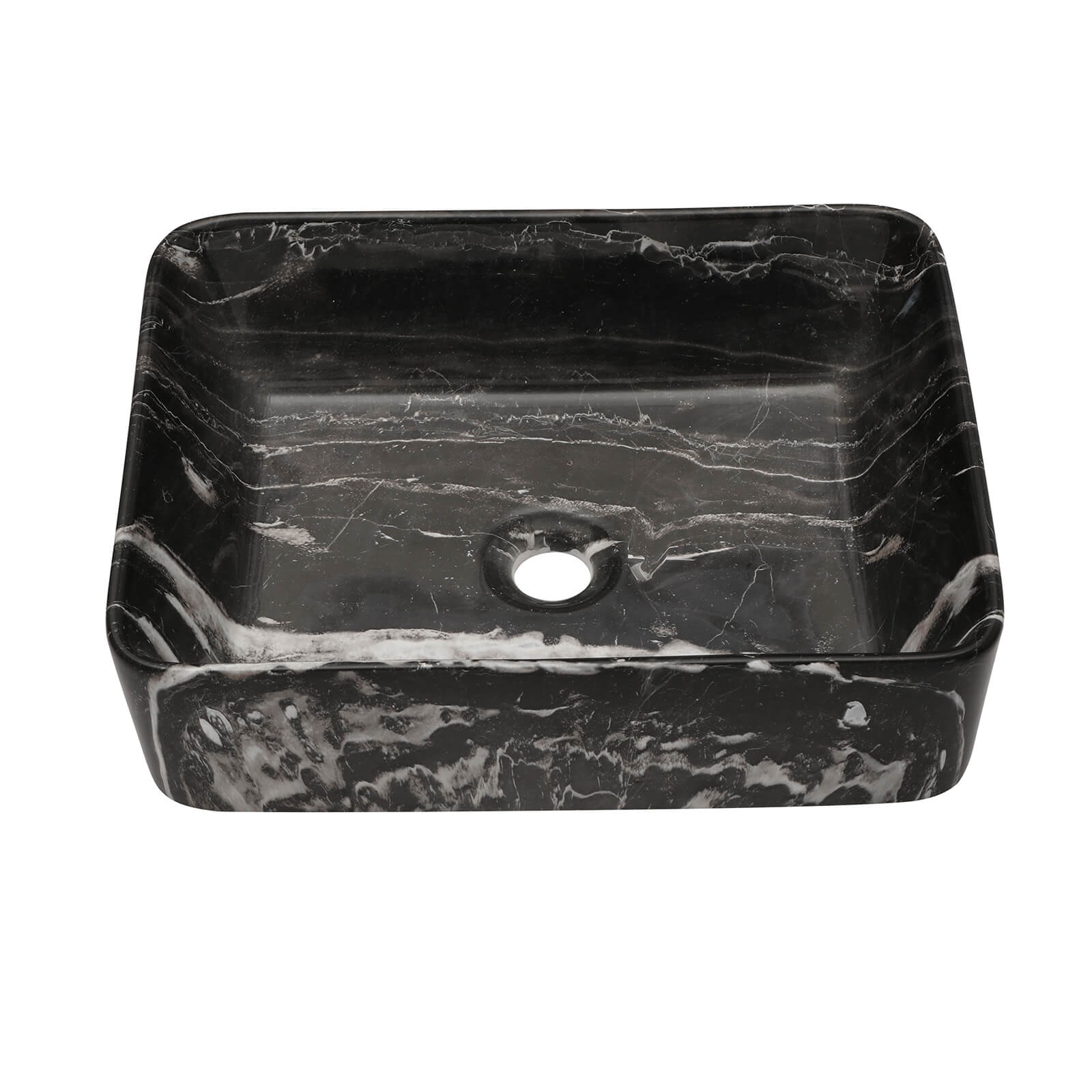 above counter marble style sink with white veining details