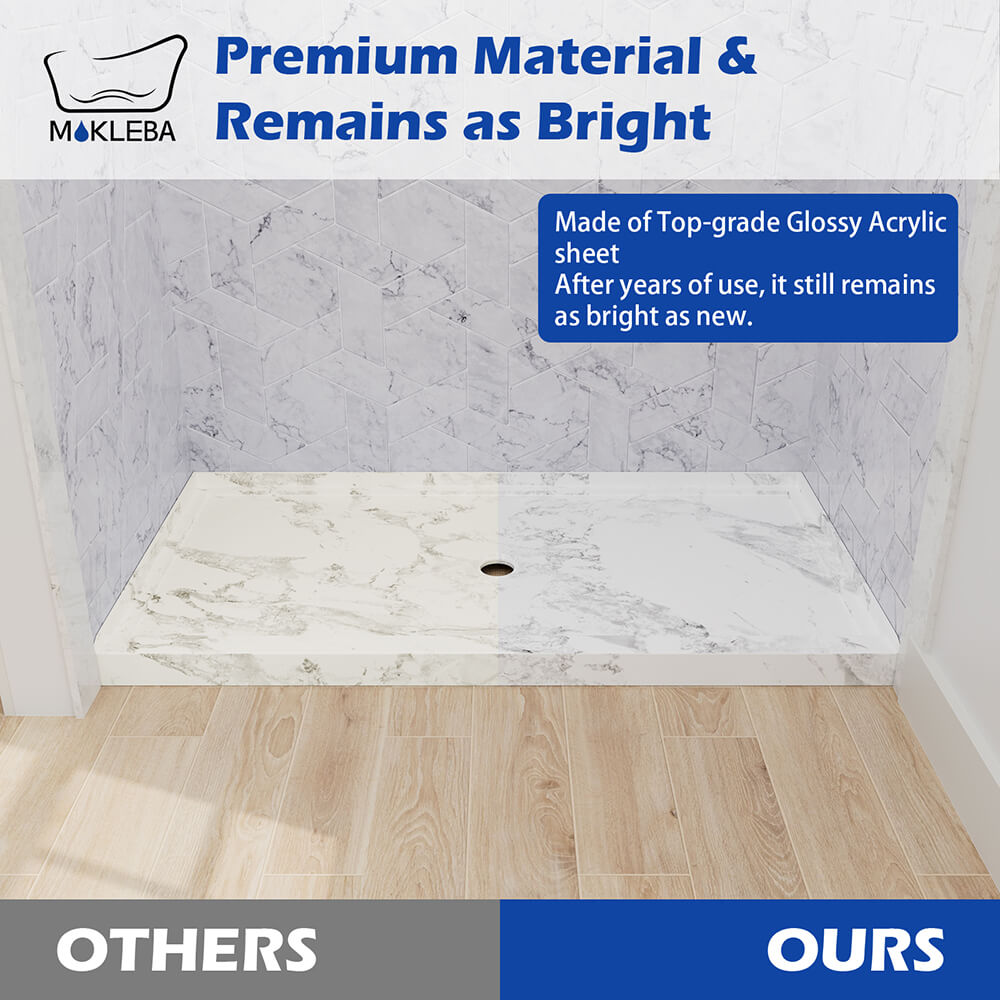 acrylic shower base featuring a low-maintenance surface and long-lasting durability