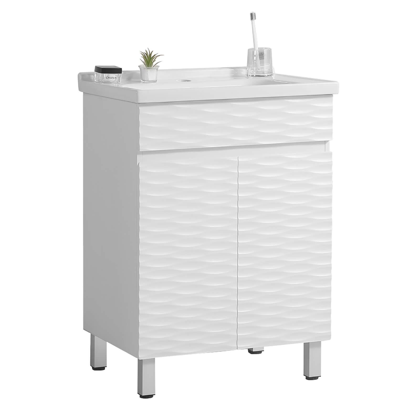 artistic bath vanity with dimensional wave pattern