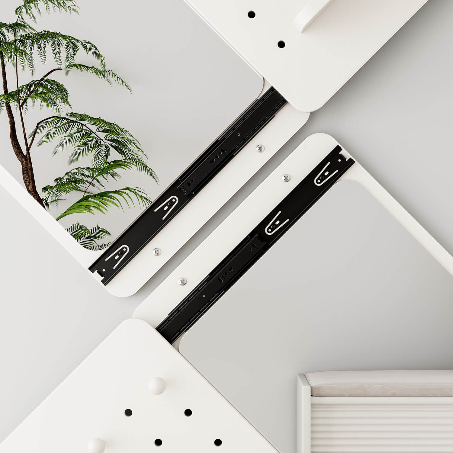 47"x15" White Wall Mounted Full Length Mirror with Sliding Shelves & Hooks