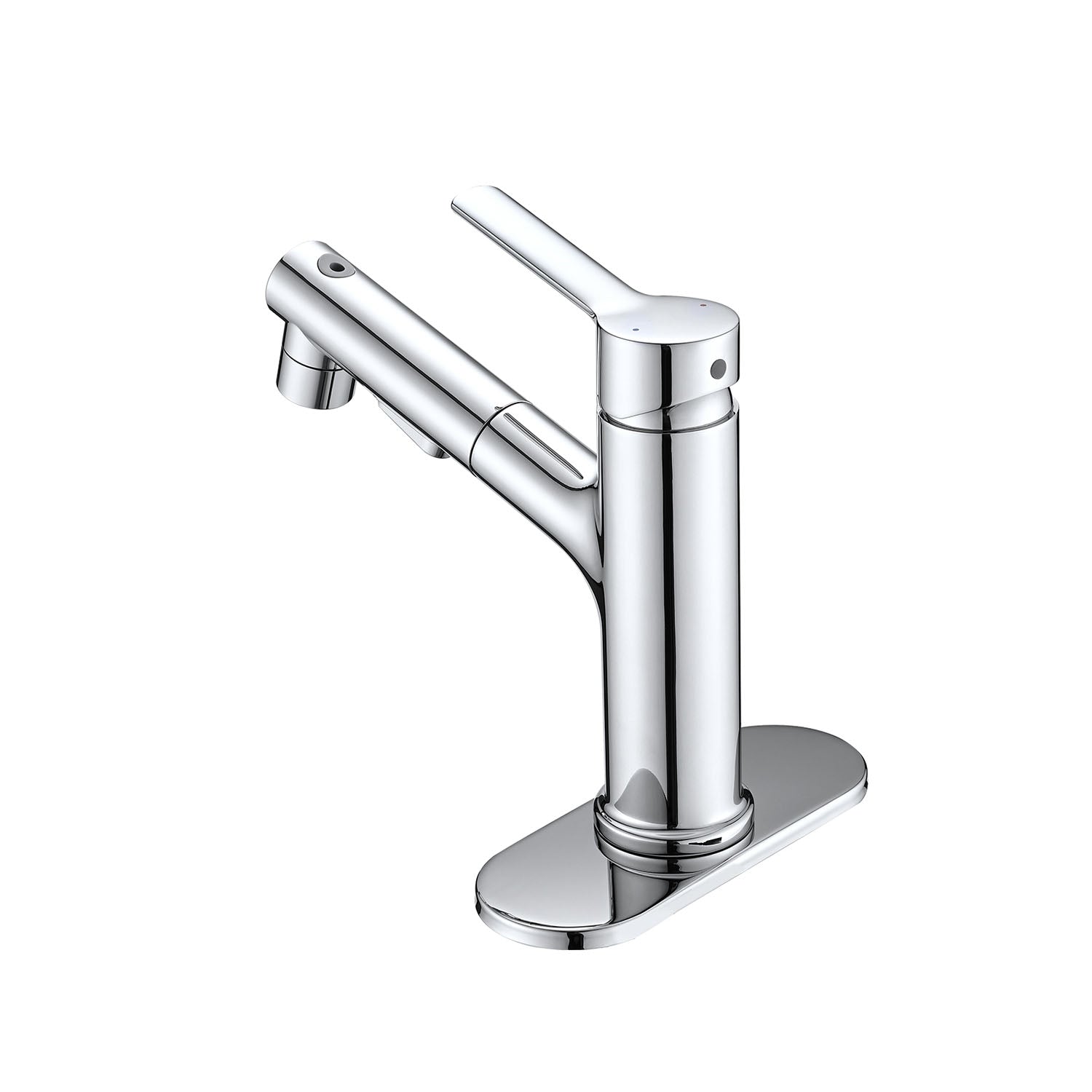 back view of Chrome Bathroom Faucet with deck plate