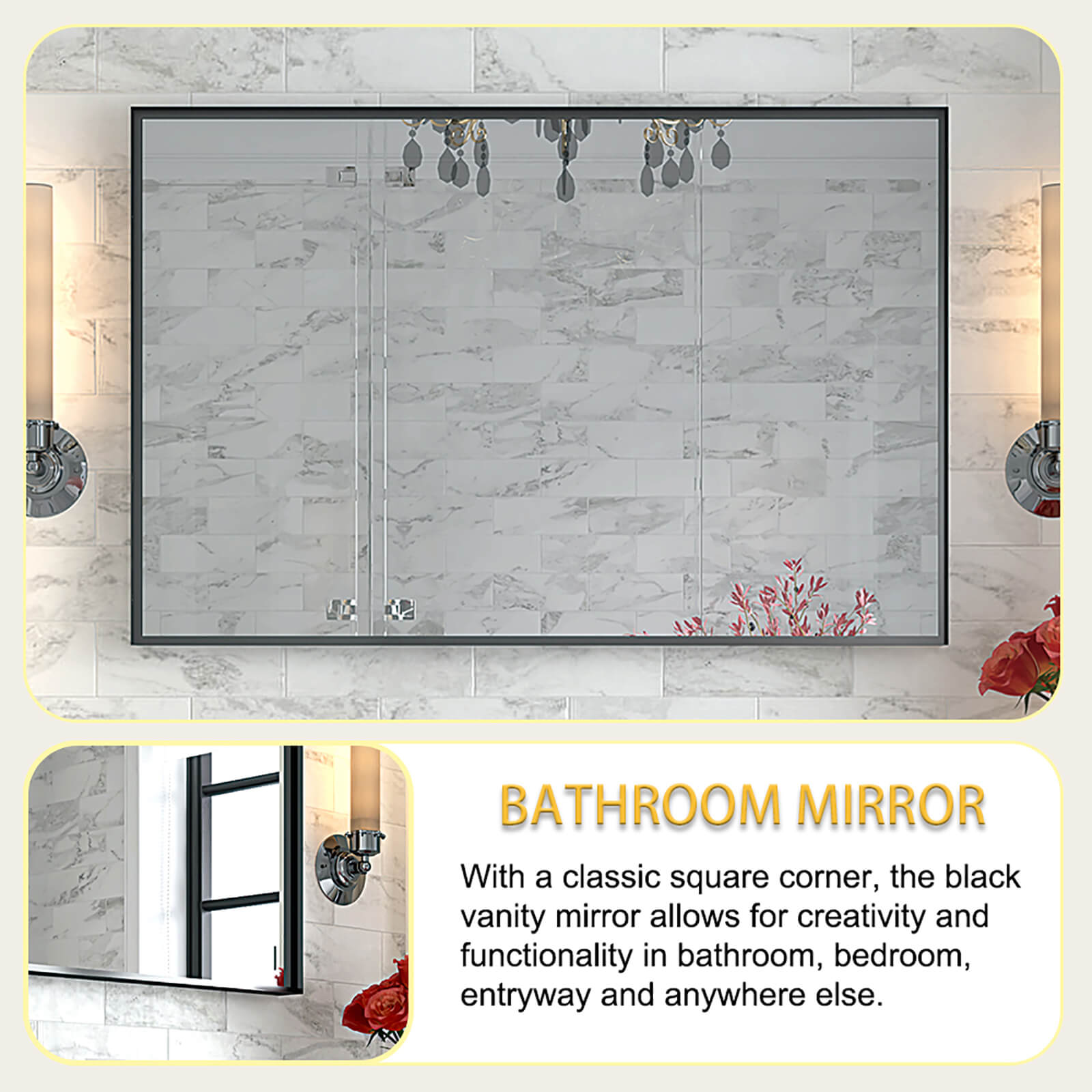 36" x 24" Aluminum Frame Bathroom Mirror with Beveled Edge