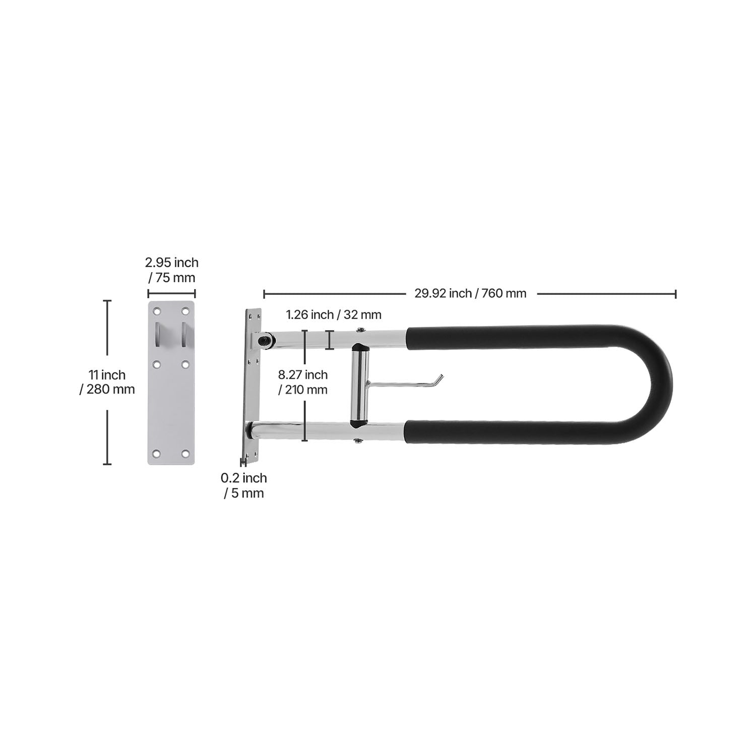 bathroom folding toilet grab bar dimension