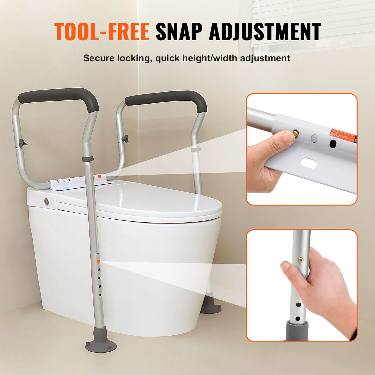 bathroom toilet safety rail tool-free adjustment fits various toilet sizes and users