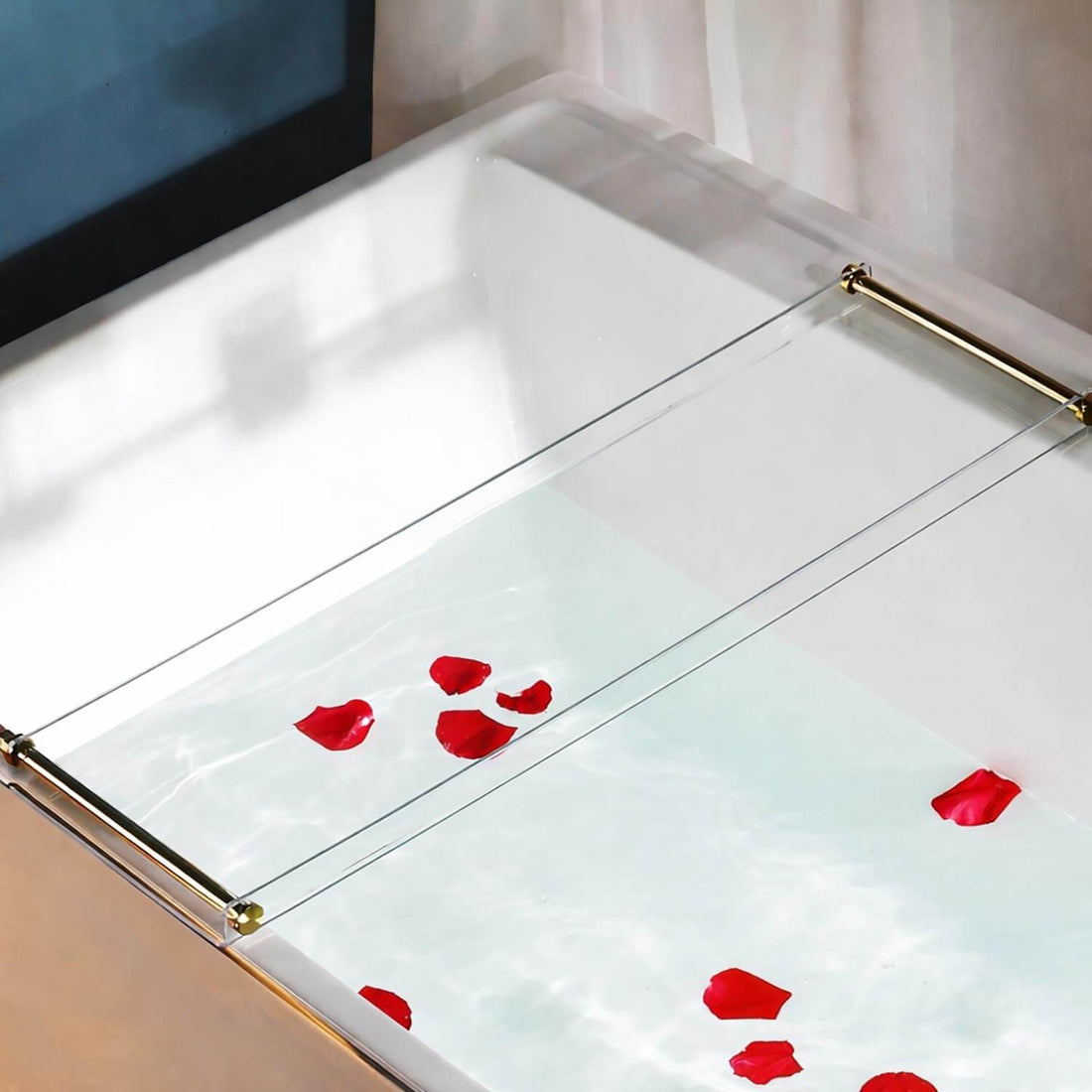 bathtub tray with wine glass holder for relaxing bath experience